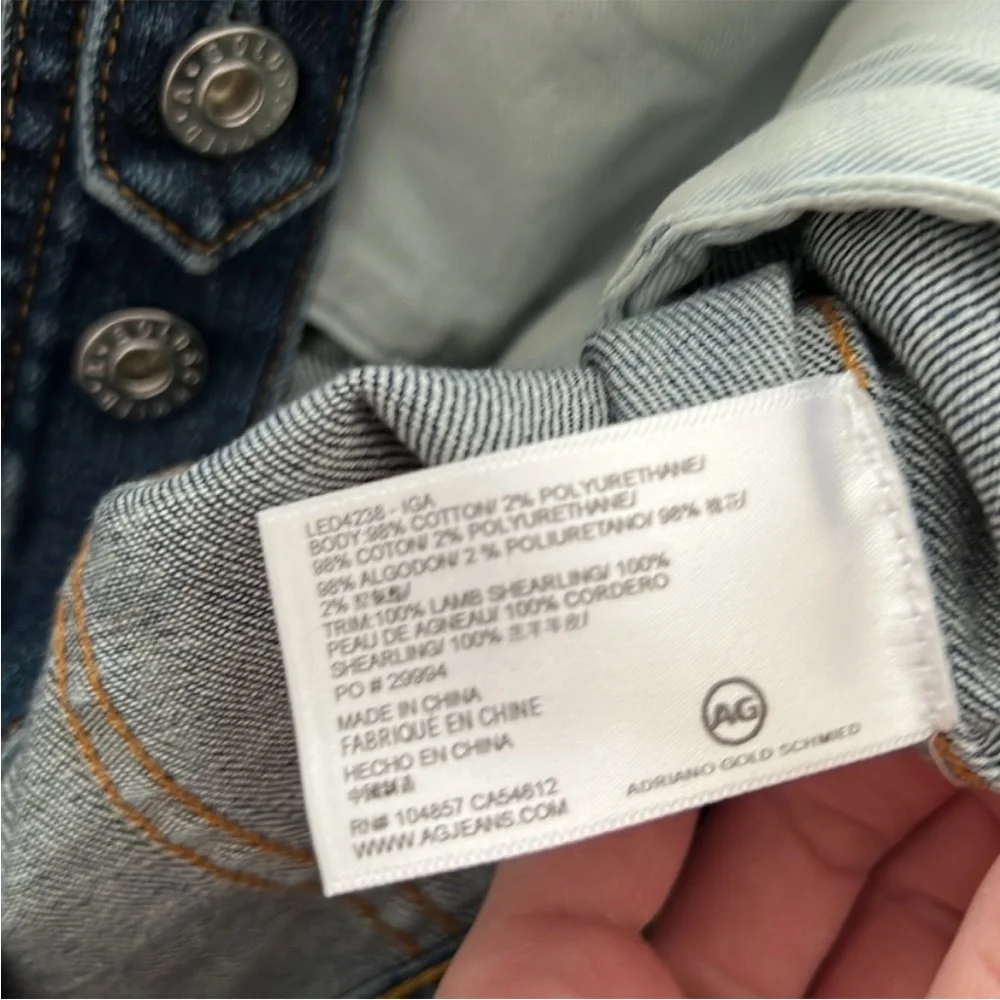 AG Adriano Goldschmied Dark Blue Shearling Jean Jacket. Small. - Picture 2 of 8